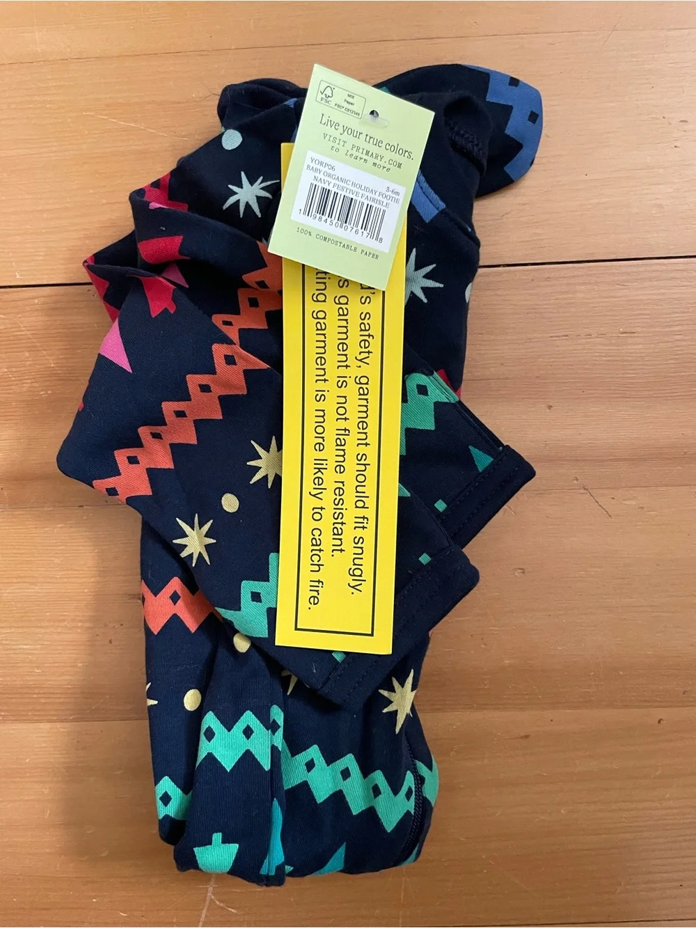 Holiday Pajamas- footed onesie Navy with Rainbow Pattern